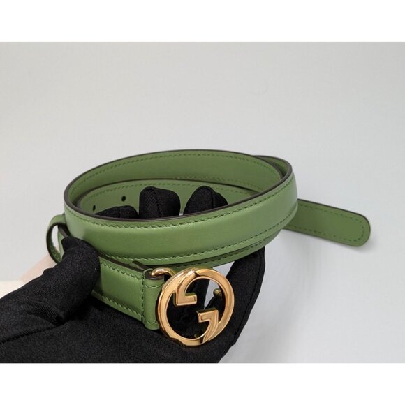 Gucci Women’s Blondie Ciny Interlocking Buckle Calfskin Belt Salamander Green 10 main image 6